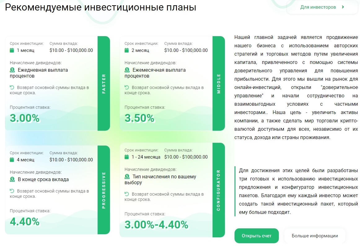 Рекомендуемые инвестиционные планы Aura4Finance