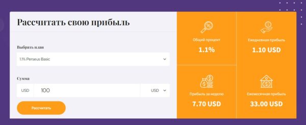 Расчет прибыли на Perseus Investments