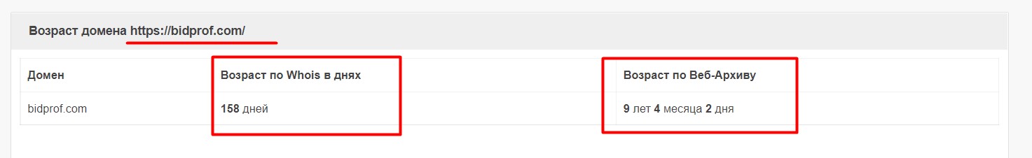 Возраст домена Bidprof.com