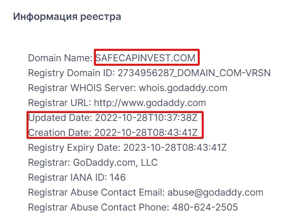 Информация реестра о Safe Cap Invest