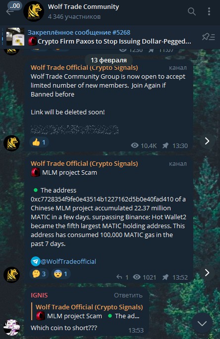 Телеграм Wolf Trader обзор