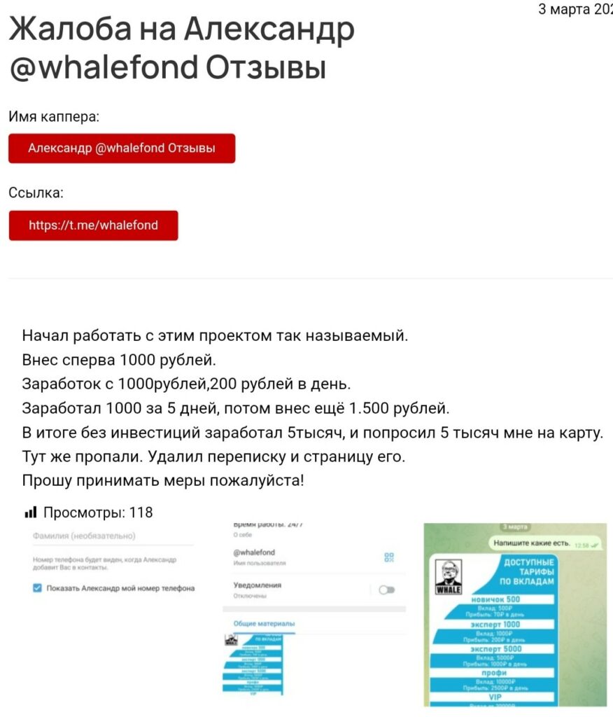 Отзывы о Александр Whalefond